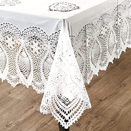 Miles Kimball White Vinyl Lace Tablecloth - 54" X 72" Oblong