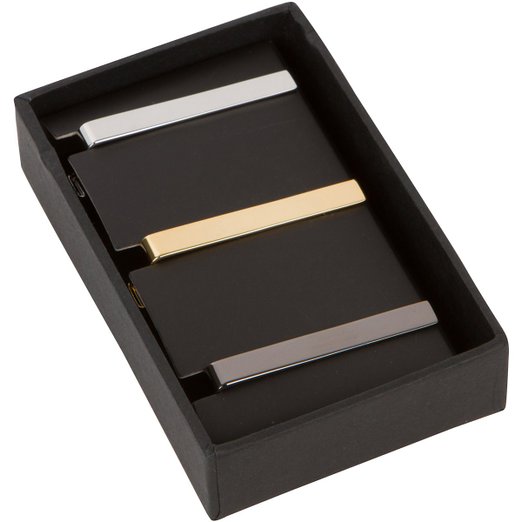 Mens 15 Inch Skinny Tie Bar Clip - 3 Pc Set - Silver Black-Tone Gold w Gift Box