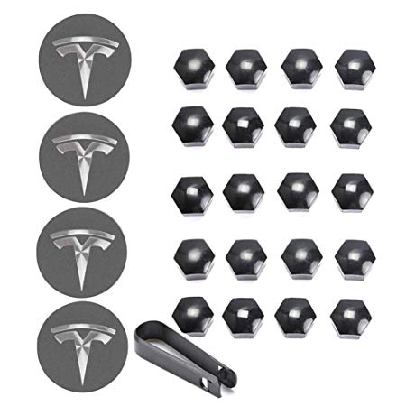 Tesla Model 3, S & X Aero Wheel Cap Kit White (4 Hub Center Cap   20 Lug Nut Cover) (grey)