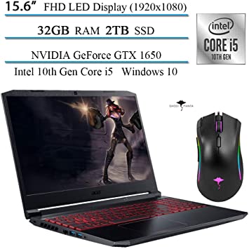 2020 Newest Acer Nitro 5 15.6" FHD Gaming Laptop, 10th Gen Core i5-10300H(Beat i7-8559U), NVIDIA GeForce GTX 1650 4GB, Backlit KB, 16GB RAM, 512GB SSD, Win10 w/GM Gaming Mouse