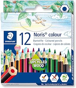 STAEDTLER - Noris 185 - Etui Carton 12 Crayons De Couleur Courts Assortis - Bois Upcyclé - 185 01 C12