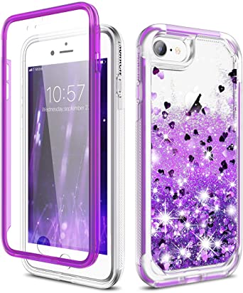 SURITCH Case for iPhone se 2020/iPhone 7/8, [Built-in Screen Protector] Quicksand Liquid Glitter Full-Body Protection Rugged Bumper Cover for iPhone se 2020/Apple 8/7 4.7 Inch(Purple)