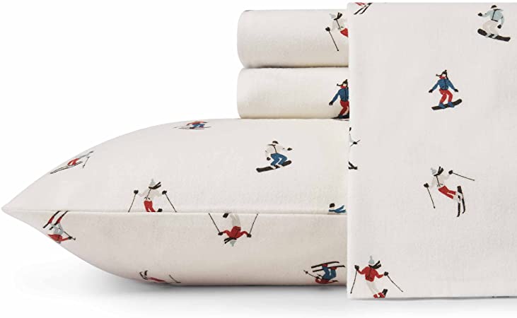 Eddie Bauer - Flannel Collection - 100% Premium Cotton Bedding Sheet Set, Pre-Shrunk & Brushed For Extra Softness, Comfort, and Cozy Feel, Twin, Ski Slope