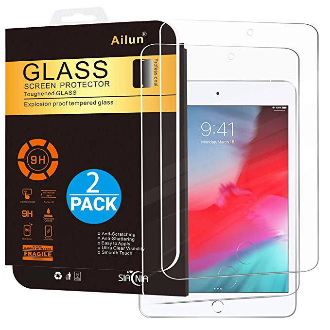 Ailun Screen Protector Compatible with iPad Mini 4 iPad Mini 5 2019 2Pack Tempered Glass 2.5D Edge Ultra Clear Transparency Anti Scratches Case Friendly