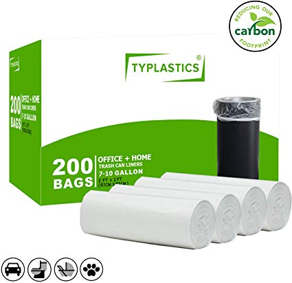 TYPLASTICS 7 Gallon Trash Bags - 200 Garbage Bags on Perforated Roll - Multipurpose for Home Office Bathroom Wastebasket - Commercial and Industrial Use 24" X 24" (Natural, 200)
