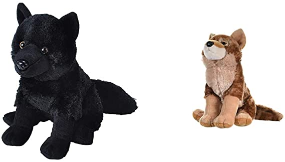 Wild Republic Wolf Plush, Stuffed Animal, Plush Toy, Kids Gifts, Black, 12" & Coyote Plush, Stuffed Animal, Plush Toy, Gifts for Kids, Cuddlekins 12 Inches