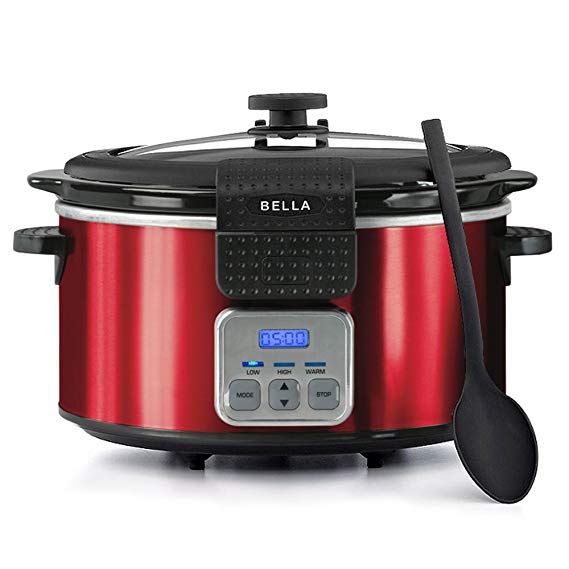 BELLA 14025 Programmable Slow Cooker with Locking Lid, 6-Quart, Red