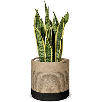 Mkono Jute Plant Basket Modern Indoor Planter Up to 11 Inch Pot Woven Storage Organizer with Handles Home Decor, 12" x 12"