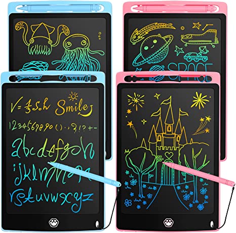 4 Pack LCD Writing Tablet, 8.5 Inch Writing Tablet for Kids, Colorful Screen Doodle Board, Erasable and Reusable Digital Drawing Tablet, Learning Educational Toys for Girls Boys, Blue Blue Pink Pink