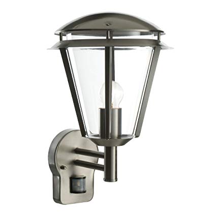 INOVA Outdoor Brushed Stainless Steel Wall Lantern Security Light Complete with PIR Motion Sensor Detector IP44 Weatherproof Lamp Wall Light