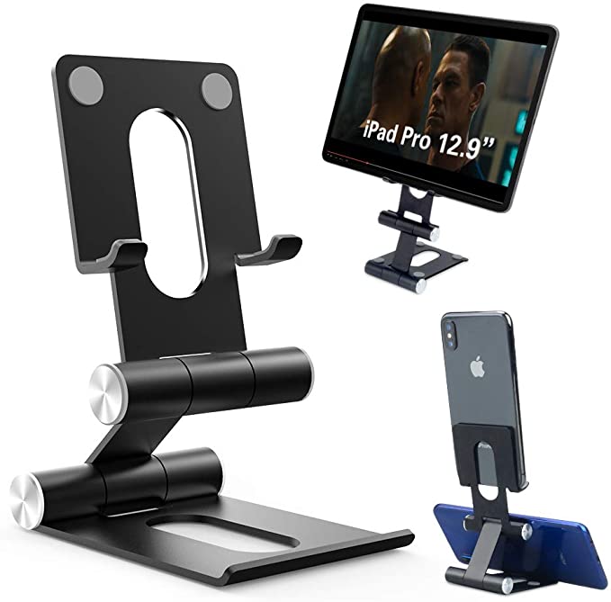 LEADNOVO Tablet Cell Phone Stand for Desk, [2020 New Upgrade] Single & Dual Phone Holder, Dual-axis Adjustable & Full Foldable Cradle Dock Compatible with All Phones, Nintendo Switch, Tablets (4-13")