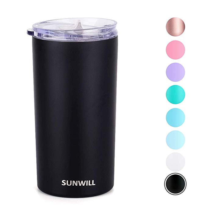 SUNWILL 12oz Tumbler with Lid, Insulated Coffee Travel Mug, Skinny Tumbler Lowball, Double Wall Stainless Steel Coffee Cup for Tea and Beverage, Black