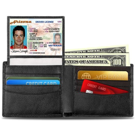 OXA RFID Blocking Genuine Leather Wallet for Men Multi Card Capacity Bifold Credit Card Protector Gift Box Included (Black)