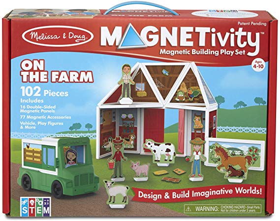 Melissa & Doug Magnetivity Magnetic Tiles Building Play Set – On The Farm with Tractor Vehicle (102 Pieces, STEM Toy, Great Gift for Girls and Boys - Best for 4, 5, 6, 7, 8 Year Olds and Up)