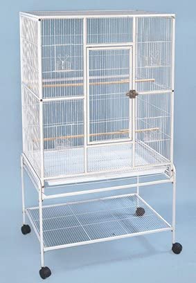 Large Wrought Iron Metal Bird Flight Cage Aviary With Removable Rolling Stand, White Vein - 32-Inch by 19-Inch by 64-Inch by Mcage