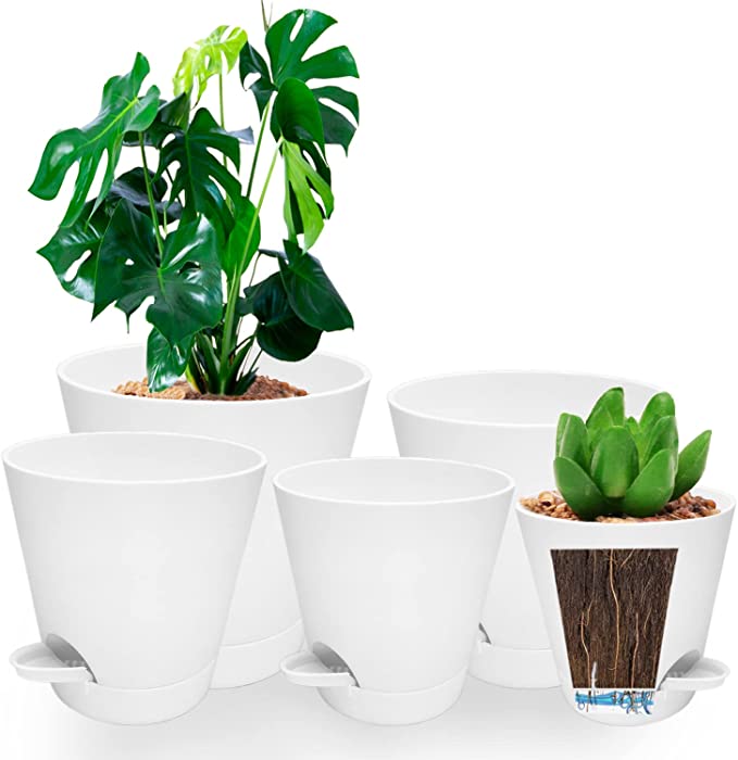 Plant Pots, 7/6.5/6/5.5/5 inch Self Watering Planter Pot with Reservoir and Watering Lip for Indoor and Outdoor