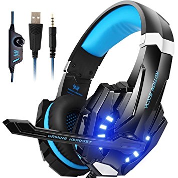 AWON Gaming Headset for PS4, PC, Xbox One Controller, Noise Cancelling Over Ear Headphones with Mic, LED Light, Bass Surround, Soft Memory Earmuffs for Laptop Mac Nintendo Switch Games