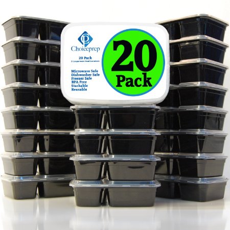 Choice Prep 2 Compartment Containers - 20 Pack