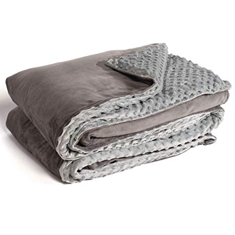 Marpac Yogasleep Premium Weighted Blanket & Removable Minky Cover | 12 Lbs | 48” X 72” | for Individual 110 – 140 Lbs | Premium Glass Beads | Charcoal/Light Grey | Natural Sleep Aid