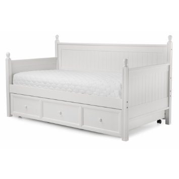 Casey II Wood Daybed with Ball Finials and Roll Out Trundle Drawer, White Finish, Twin
