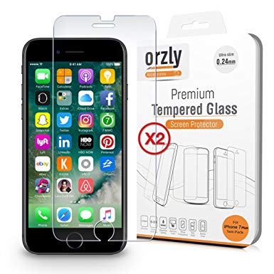 iPhone 8 Plus Screen Protector - Orzly [Twin Pack Easy-Install] Tempered Glass Screen Protector iPhone 8 Plus / iPhone 7 Plus, [3D Touch & Case Compatible] Transparent Glass Screen Protectors [x2]