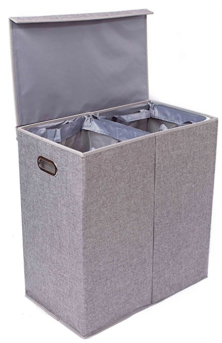 BirdRock Home Laundry Hamper with Lid and Removable Liners - Washing Bin - (Double, Gray)