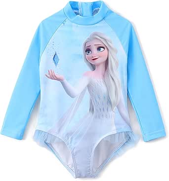 Disney Frozen Swimsuit Long Sleeve Summer Blue One Piece Swimsuit Girls Swimsuit 2-6 Years