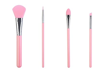 LORMAY 4-Piece Silicone Makeup Brushes for Face Mask, Eyeliner, Eyebrow, Eye Shadow,and Lip Cosmetic Brushes (Pink)
