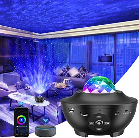 LBell Galaxy Projector 3 in 1 Smart Star Projector Sky Lite with Alexa，Google Assistant for Baby Kids Bedroom/Game Rooms/Home Theatre/Night Light Ambiance with Bluetooth Music Speaker(BLACK)