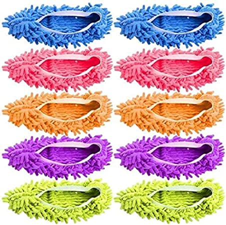 ALINK 10 Pieces Microfiber Mop Slippers Shoes Cover Soft Washable Reusable Floor Polishing Dust Dirt Hair Men Women Sweeper Cleaning Mop Tool for House Office Bathroom Kitchen, Multicolored 5 Pairs