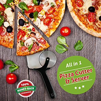 Delightly Pizza Cutter Slicer Wheel and Spatula Server Stainless Steel Razor Sharp Pizza Cutter