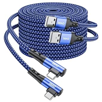 USB C Cable 90 Degrees, (2-Pack 2M 2M) C-Type Cable Fast Charging USB A to USB C Cable Right Angle, Nylon Braided C-Type Charger Compatible with Galaxy S10 S9 S21 Note 10 LG （Blue）