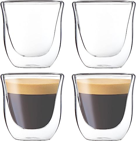 Youngever 4 Pack Espresso Cups, Double Wall Thermo Insulated Espresso Cups, Glass Coffee Cups (2.8 Ounce)