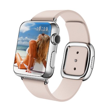 GEOTEL Apple Watch Band 38mm, Modern Buckle Genuine Leather Strap Smart Watch Band Replacement for iWatch Apple Watch (38mm-Large Size-Soft Pink)