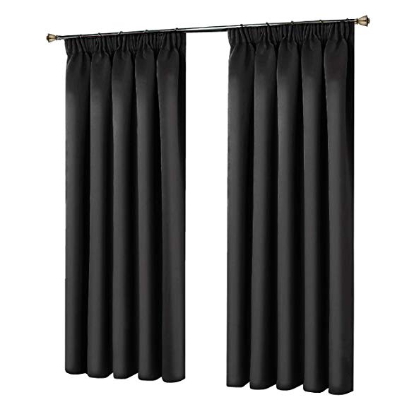 Interwoven Supersoft Insulated Thermal Blackout Pencil Pleat Pair Curtains for living Room & Bedroom (90" Width X 72" Drop (228 X 183 CM), BLACK)