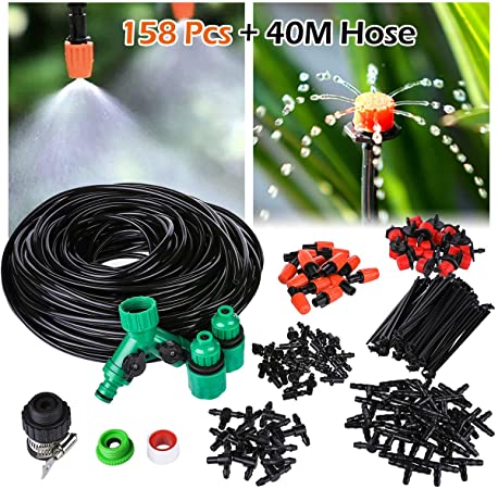 OUTERDO 40M Micro Drip Irrigation Kit,Patio Plant Watering Kit Garden Mist Cooling Irrigation System Automatic Micro Flow Drip Watering System with Distribution Tubing Hose Adjustable Nozzle 1/4"Hose