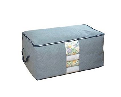 Domire Quilt Cloth Blanket Fabric Storage Organizer Bag Transparent Window Bamboo Charcoal Box (Gray)