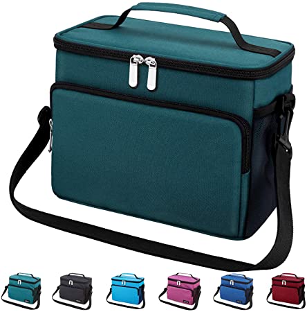 Leakproof Reusable Insulated Cooler Lunch Bag - Office Work School Picnic Hiking Beach Lunch Box Organizer with Adjustable Shoulder Strap for Women,Men and Kids-Army Green