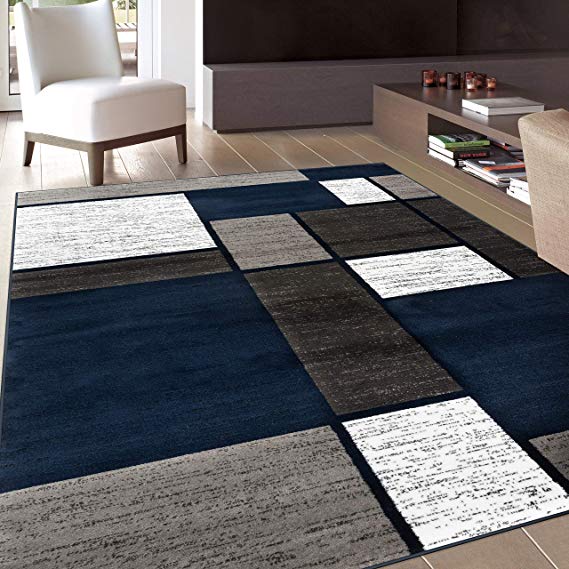 Rugshop Contemporary Modern Boxes Area Rug 3'3" x 5'3" Navy