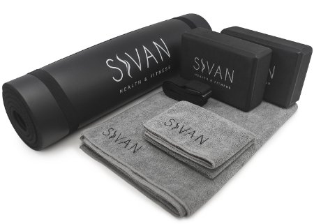 Sivan Health and Fitness Yoga Set 6-Piece- Includes 1/2" Ultra Thick NBR Exercise Mat, 2 Yoga Blocks, 1 Yoga Mat Towel, 1 Yoga Hand Towel and a Yoga Strap