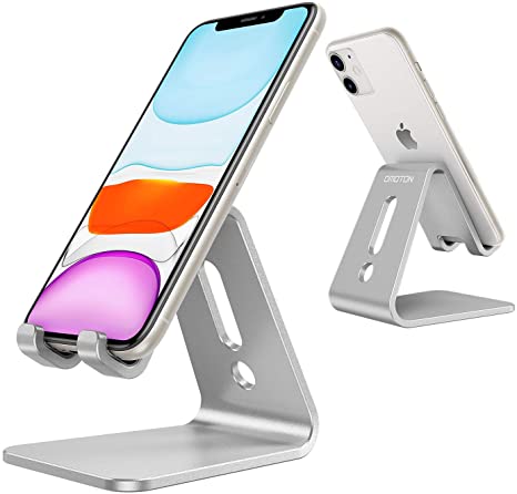 OMOTON Desktop Cell Phone Stand, Advanced 4mm Thickness Aluminum Stand Holder for Mobile Phone and E-Reader, Silver…