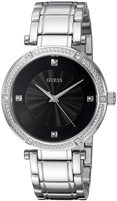 GUESS Women's Stainless Steel Diamond Dress Watch, Color: Silver-Tone (Model:U0695L1)