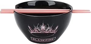 Bioworld Blackpink Crown and Logo Ceramic Ramen Bowl and Plastic Chopsticks Set