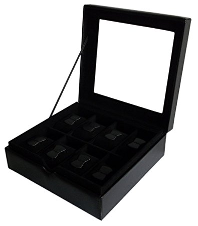 Sodynee Watch Box 8 Mens Black Pu Leather Display Glass Top Jewelry Case Organizer