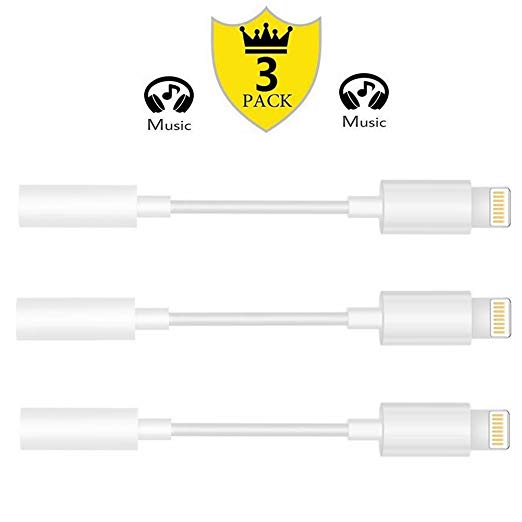 Lightning to 3.5 mm Headphone Jack Adapter,OLINKIT Connector for iPhone 7/7 plus, Support for Music Control & Calling Function (Supports iOS 10.3 White-3PACK)