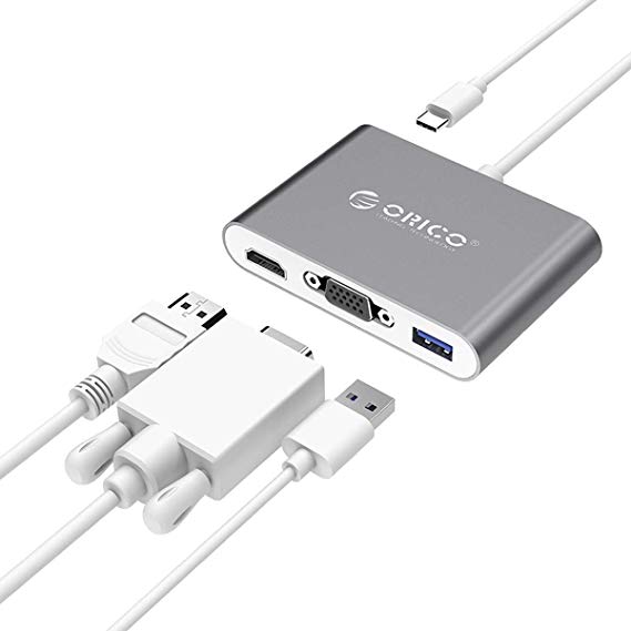 ORICO HDMI Switch Switcher with HDMI (4Kx2K)/ VGA / USB3.0 Port and Type-c Charger Adapter for MacBook 2016, Chromebook Pixel and More Type C Devices and More USB C Devices(Gray)