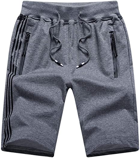 K&S Mens Shorts Casual Cotton Workout Elastic Waist Short Pants Drawstring with Zipper Pocket