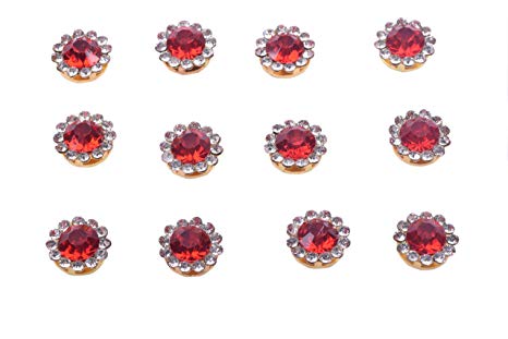 KAOYOO 100Pcs Sun Flower Shape Crystal Rhinestone Buttons Golden Plated Brass Base Sew on Buttons Ideal for Clothing, Bags, Shoes, Headpieces,Wedding Dress, Wedding Party Decorations,etc(Red)