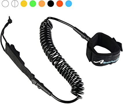 Abahub Premium Coiled SUP Leash, Stand-up Paddleboard Legrope, 10 feet 7 mm Thick, Black/Blue/Red/Green/Orange/Pink