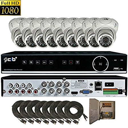 CIB True Full HD 8CH 1080P Recording and Display DVR system with 2TB HDD and 8 2Megapixel Vandal Dome Cameras Network Remote Viewing -- H80P08K2T03W-8KIT
